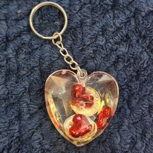 Vintage Heart Shaker Keychain with Red Hearts and Gold Coins